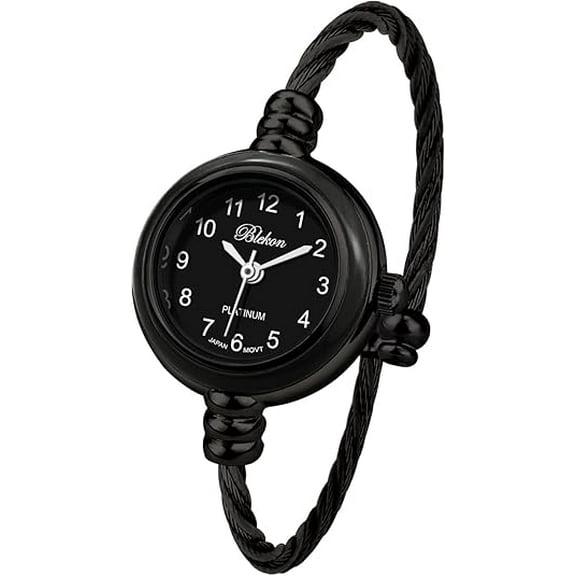 Blekon Collections Women's Cuff Watch - Round Analog Display Arabic Numbers 23mm Case Wire Bracelet Watch for Women Elegant Cable Cuff Bangle Wrist Watch
