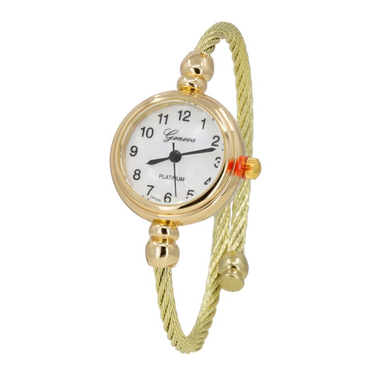 Women\'s Silver And Gold Analog Elegant Cable Cuff Arabic Numbers Bracelet Watch Amazon.com: Blekon Collections Women main image 2