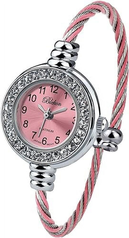 Women\'s Gold And Red Analog Cable Cuff Arabic Numbers Rhinestone Bracelet Watch Blekon Collections Women main image 3
