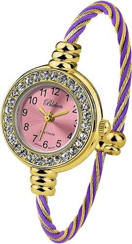 Women\'s Gold And Purple Analog Elegant Cable Cuff Arabic Numbers Bracelet Watch Amazon.com: Blekon Collections Women main image 4