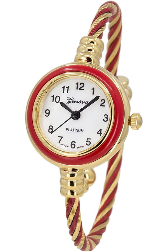 Collections Women's Cuff Watch - Round Analog Display Arabic Numbers 23mm Case Wire Bracelet Watch for Women Elegant Cable Cuff Bangle Wrist Watch