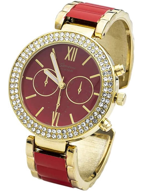 Collections Women's Fashion Quartz 35mm Rhinestone Bezel Cuff Concho Bangle Watch Fashion