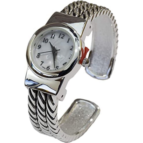 Blekon Collections Women's Petite Mother of Pearl Cuff Watch | Japanese Quartz | Rope Bracelet Bangle | Elegant Fashion Wristwatch