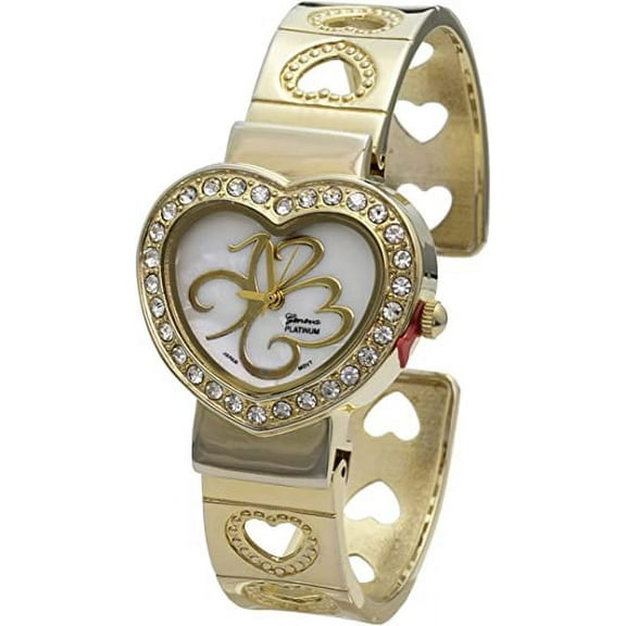 Blekon Collections Women's Quartz 30mm Case Heart Designed Cuff Bangle Watch