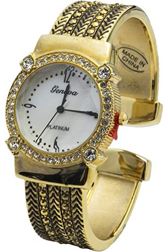 Collections Women's Quartz 30mm Cut-Crystal Dial Concho Cuff Bangle Watch