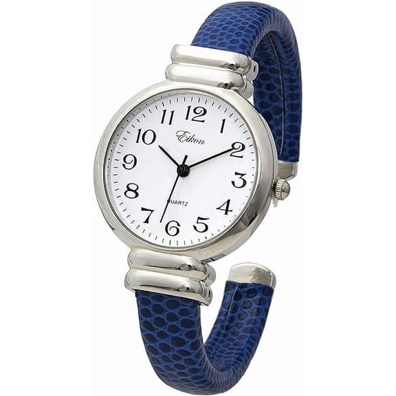 Blekon Collections Women's Quartz 31mm Round Case Leather Cuff Bangle Watch