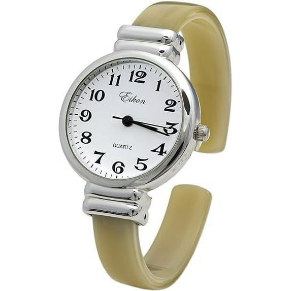 Blekon Collections Women's Quartz 31mm Round Case Multicolor Acrylic Cuff Bangle Watch (Ivory)