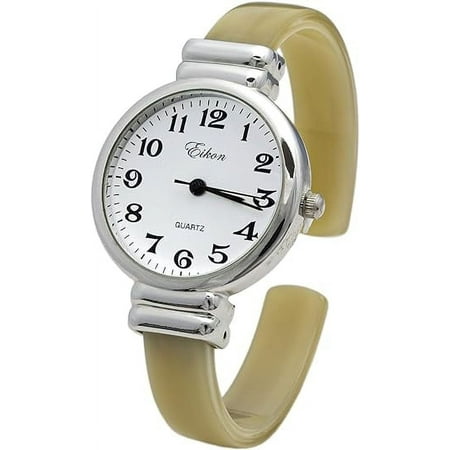 Blekon Collections Women's Quartz 31mm Round Case Multicolor Acrylic Cuff Bangle Watch (Ivory)