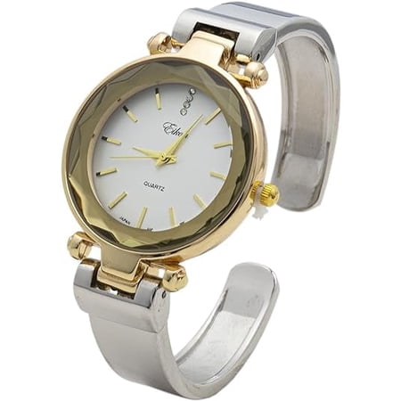 Blekon Collections Women's Quartz 33mm Round Cut-Crystal Cuff Bangle Watch
