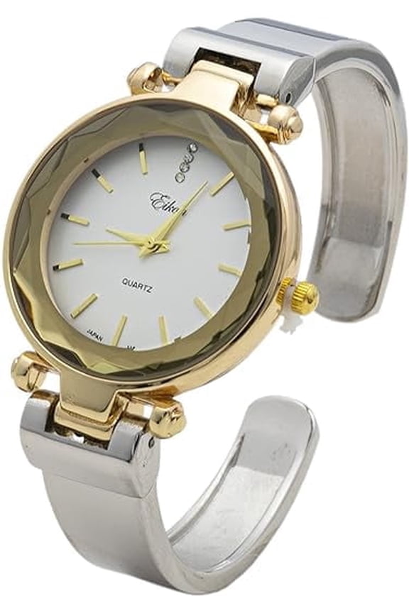 Collections Women's Quartz 33mm Round Cut-Crystal Cuff Bangle Watch