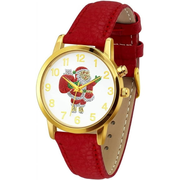 Blekon Collections Women's Quartz 36mm Case Christmas-Themed Leather Two Piece Strap Watch