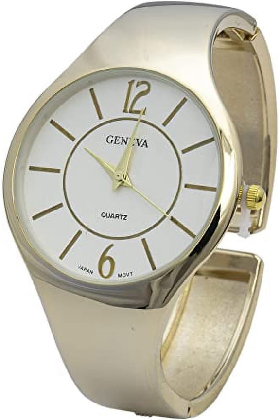 Collections Women's Quartz 36mm Case Plain Metallic Cuff Bangle Watch