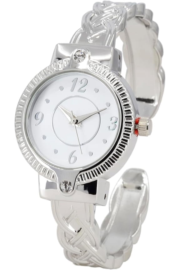 Collections Women's Quartz Cuff Bangle Watch – Elegant Bracelet Style, 3 Colors, 27mm Dial, Metal Band – Fits 7-8" Wrists (Silver)