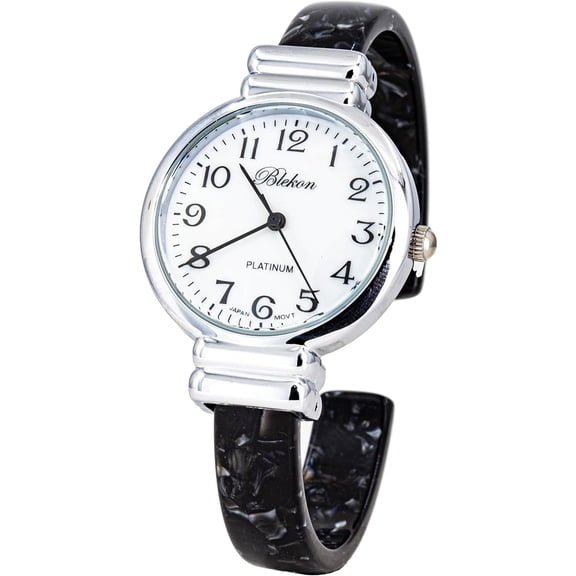 Blekon Collections Women's Round, Oval, Rectangle Case Shapes Acrylic Tortoise Shell Color Design Cuff Bangle Watch