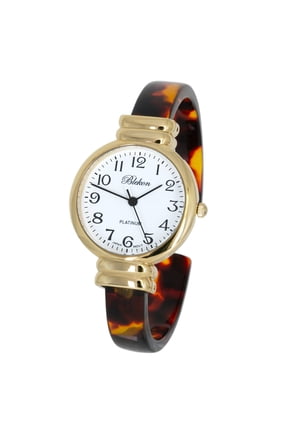 Collections Women's Acrylic Tortoise Shell Cuff Bangle Watch, Japanese Quartz Analog Wrist Watch, Round, Oval & Rectangle Case, Easy Slip-On Bracelet