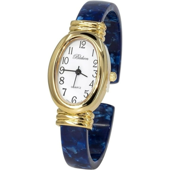 Blekon Collections Women's Round, Oval, Rectangle Case Shapes Acrylic Tortoise Shell Color Design Cuff Bangle Watch