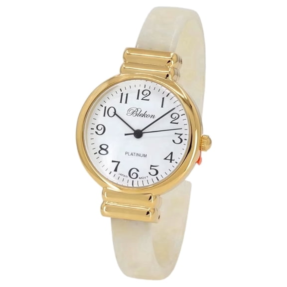 Blekon Women's Tortoise Shell Design Acrylic Cuff Bangle Wristwatch, Gold
