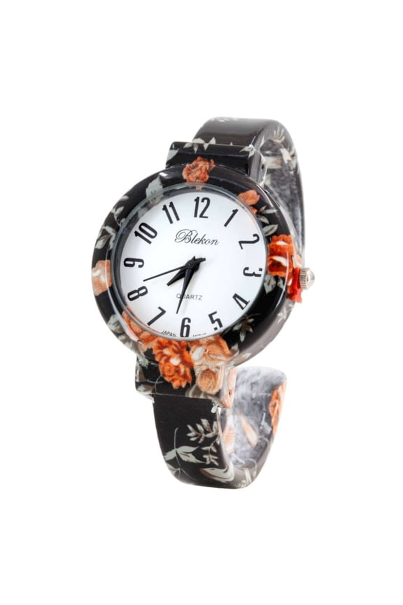 Collections Women’s Semi-Cuff Bangle Watch – Wide Bracelet Style with Large Dial, Elegant Floral Design, Fashion Jewelry Wristwatch, Stylish Dress Watch, Gift for Her