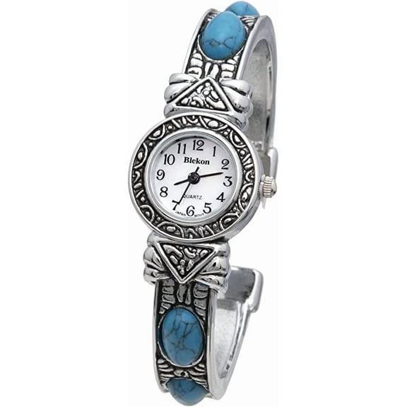 Blekon Collections Womens 22mm Case Graved Stones Large Cuff Bangle Watch (Fits Wrists Up to 7-8 inches)