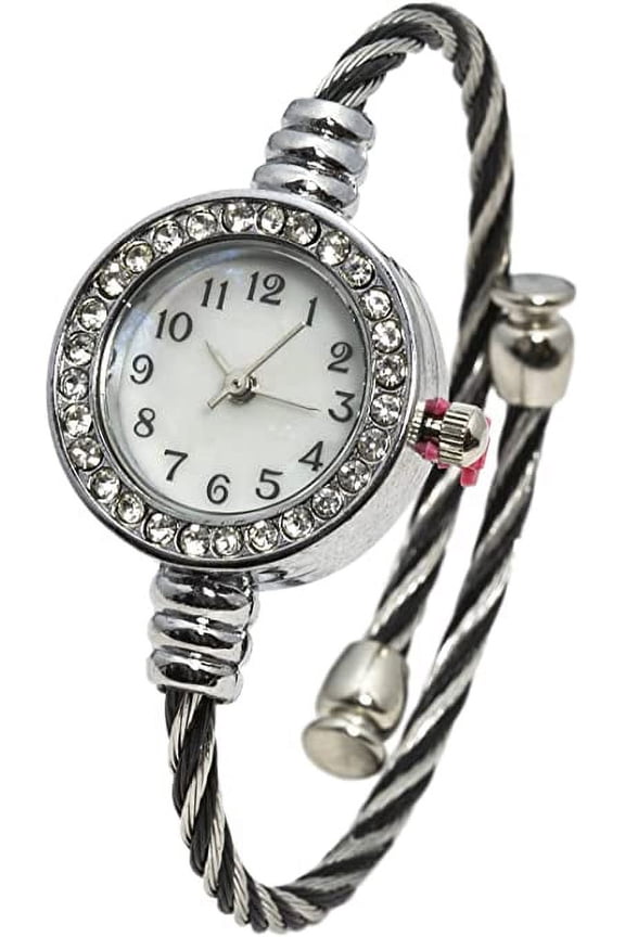 Collections Womens 24mm Case Rhinestone Bezel Wire Bangle Watch