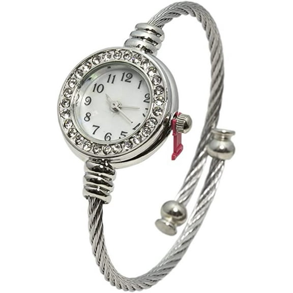 Blekon Collections Womens 24mm Case Rhinestone Bezel Wire Bangle Watch