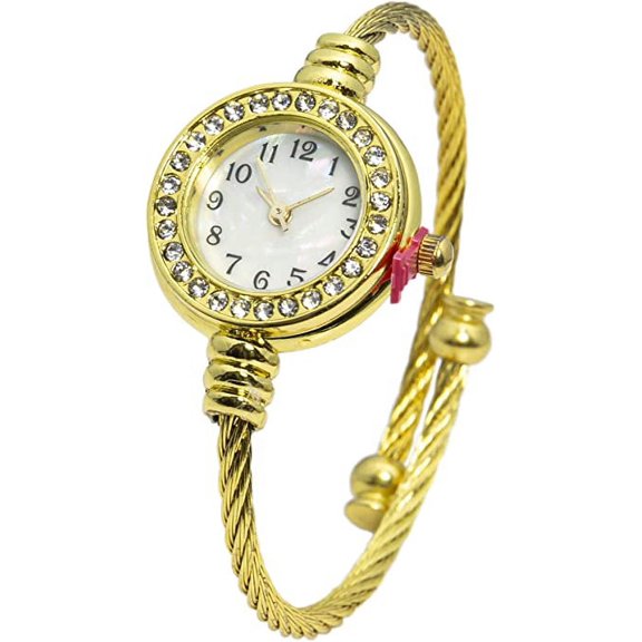 Blekon Collections Womens 24mm Case Rhinestone Bezel Wire Bangle Watch