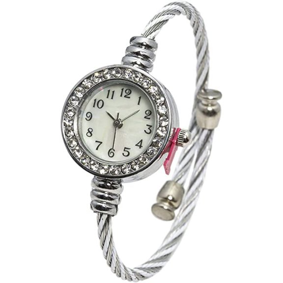 Blekon Collections Womens 24mm Case Rhinestone Bezel Wire Bangle Watch