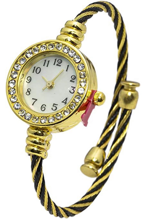 Collections Womens 24mm Case Rhinestone Bezel Wire Bangle Watch