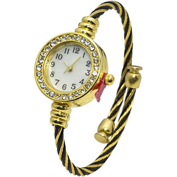 Blekon Collections Womens 24mm Case Rhinestone Bezel Wire Bangle Watch