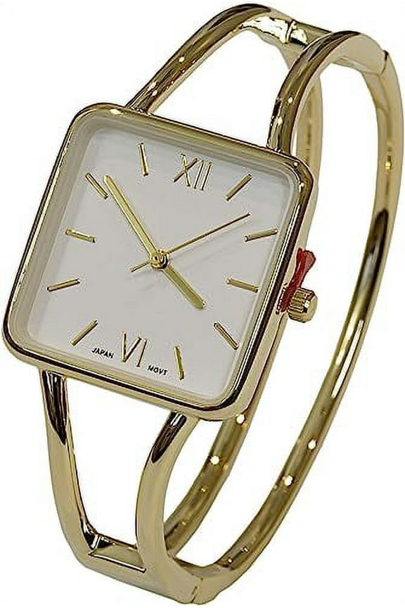 Collections Women’s 30mm Square Case Watch With Elegant Metal Cuff Bangle, Fashion Timepiece