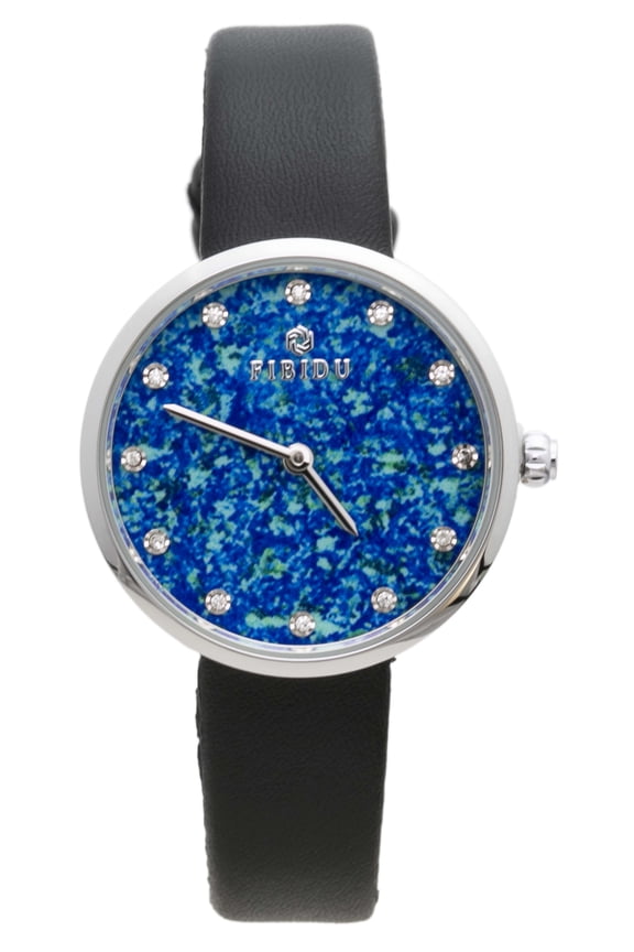 Collections Womens 32mm Case Mix Color Dial Plain Black Leather Band Watch (Silver/Blue)