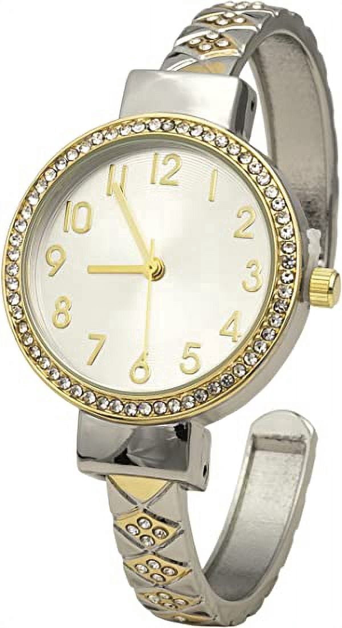 Blekon Collections Womens 32mm Case Plaided Designed Rhinestone Cuff Bangle Watch(Analog)