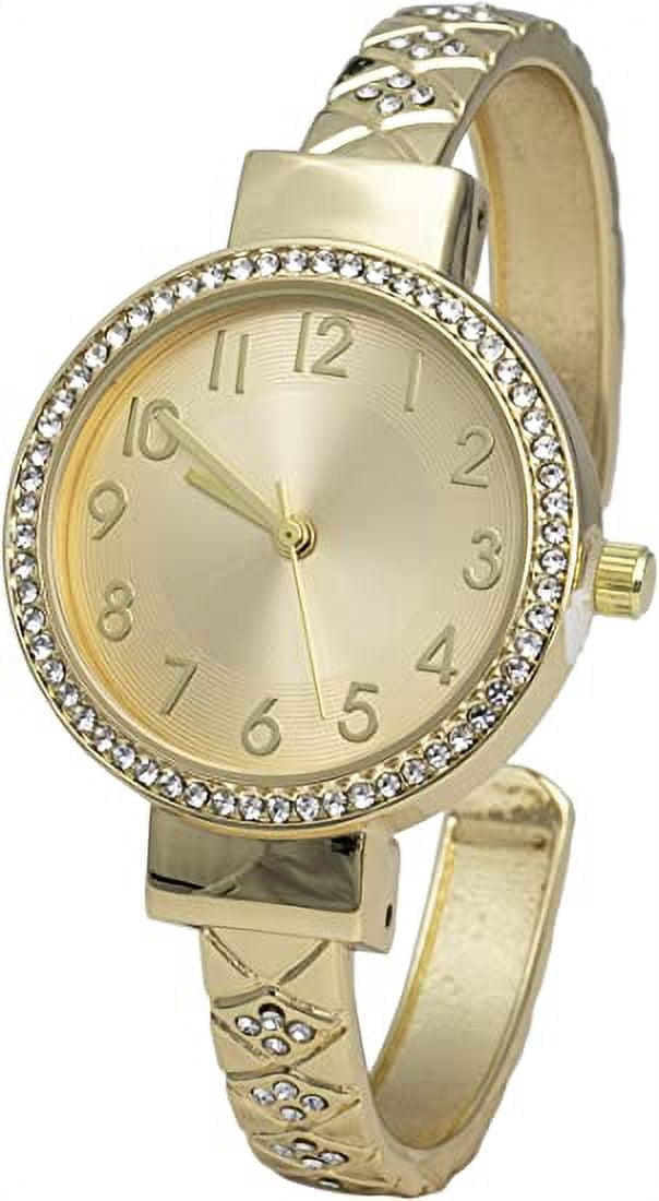 Blekon Collections Womens 32mm Case Plaided Designed Rhinestone Cuff Bangle Watch