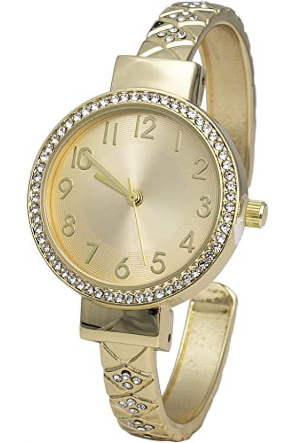 Collections Womens 32mm Case Plaided Designed Rhinestone Cuff Bangle Watch