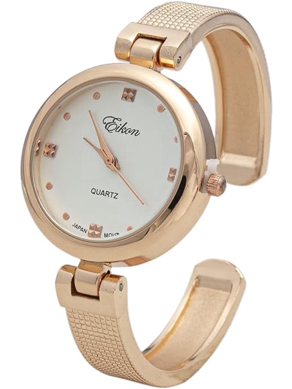 Collections Women's Classic Dial Dotted Textured Cuff Bangle Watch, 32mm Analog Quartz Metal Bracelet Watch, Fashion Ladies Wrist Watch