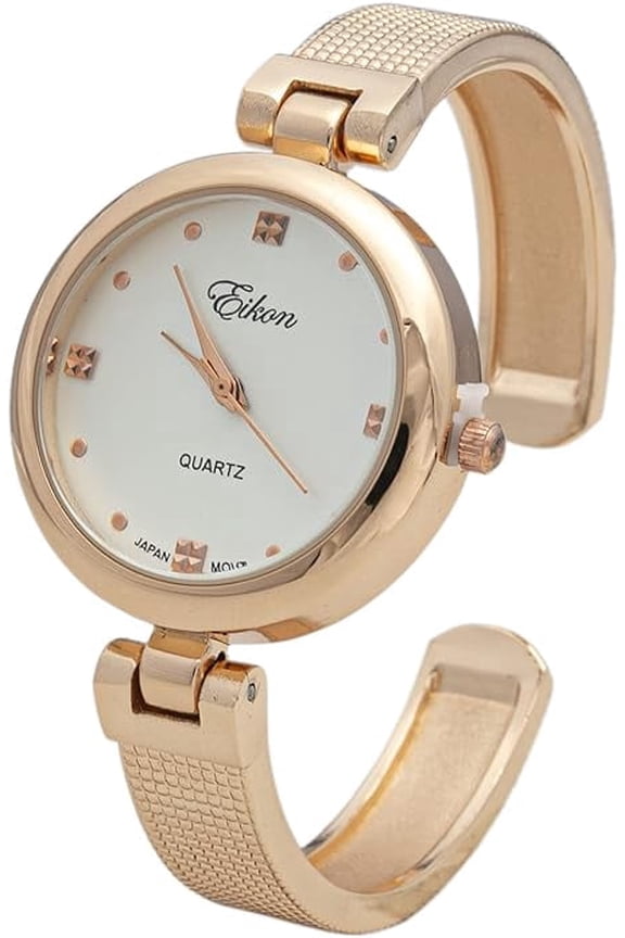 Collections Women's Classic Dial Dotted Textured Cuff Bangle Watch, 32mm Analog Quartz Metal Bracelet Watch, Fashion Ladies Wrist Watch