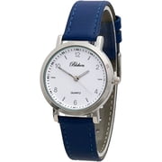 Blekon Collections Womens 34mm Case Classic Designed Stitched Designed Leather Ladies Two Piece Strap Wrist Watch