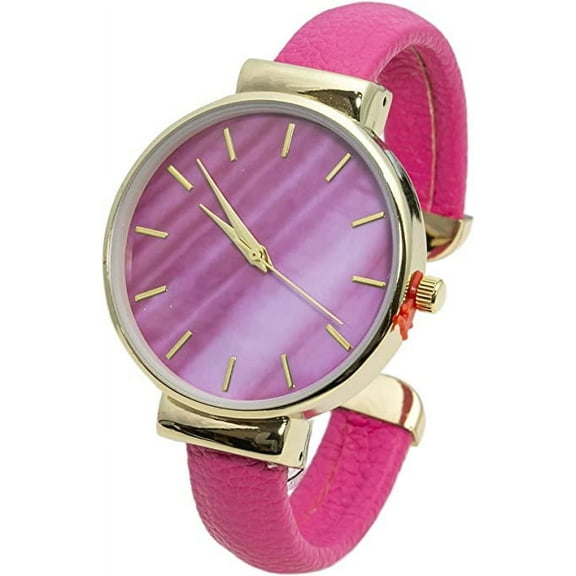 Blekon Collections Womens 36mm Elegant DIal Leather Bangle Watch