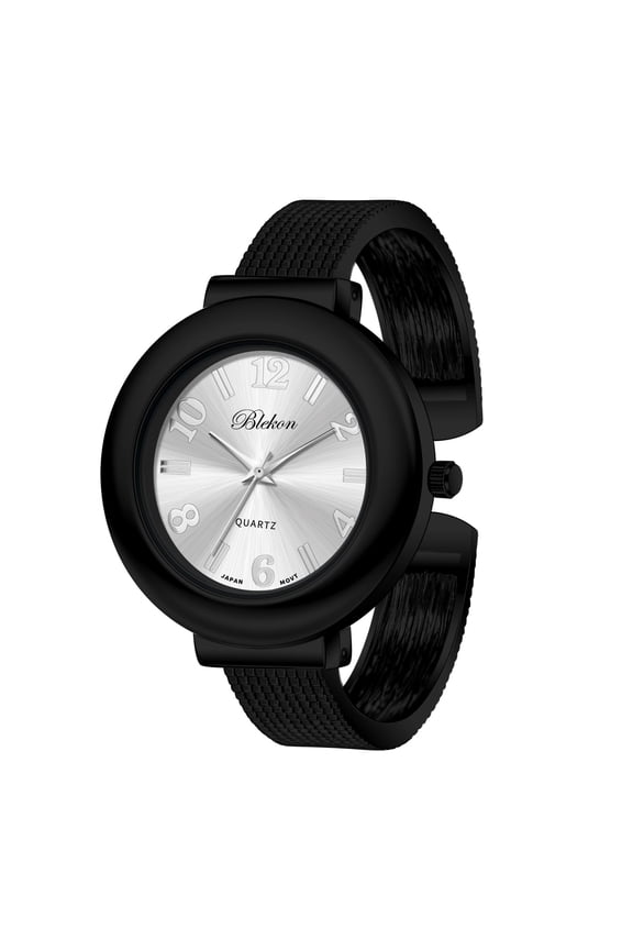 Collections Womens 37mm Case Arabic Numerals Analog Display Mesh Textured Cuff Bangle Ladies Wrist Watch(White/Black)