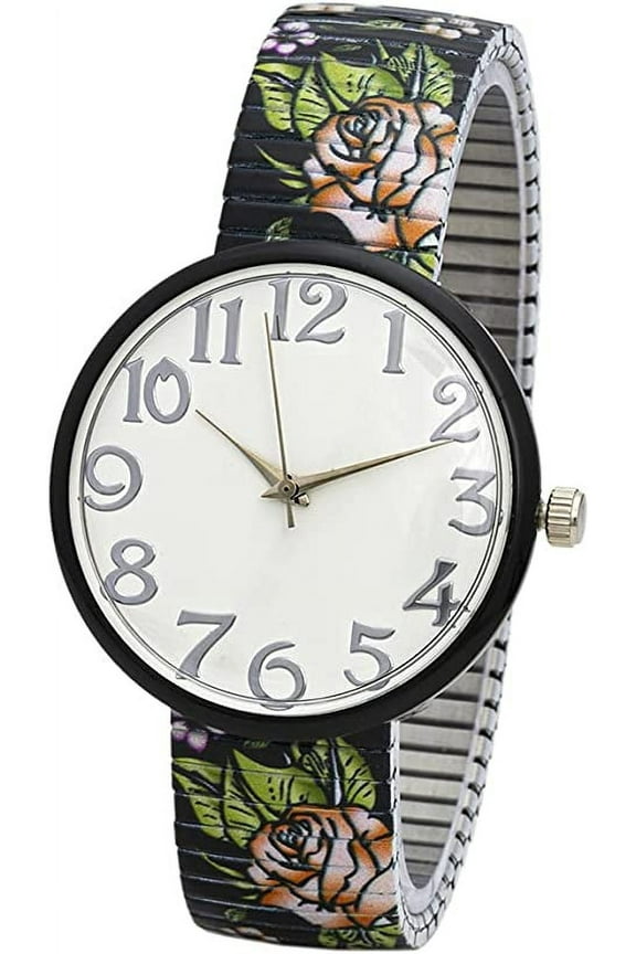 Collections Womens 37mm Case Intricate Printed Designed Stretch Band Watch