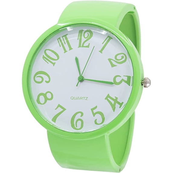 Blekon Collections Womens 42mm Case Analog Quartz Display Big Numbers Plain Designed Colored Semi Cuff Bangle Ladies Wrist Watch