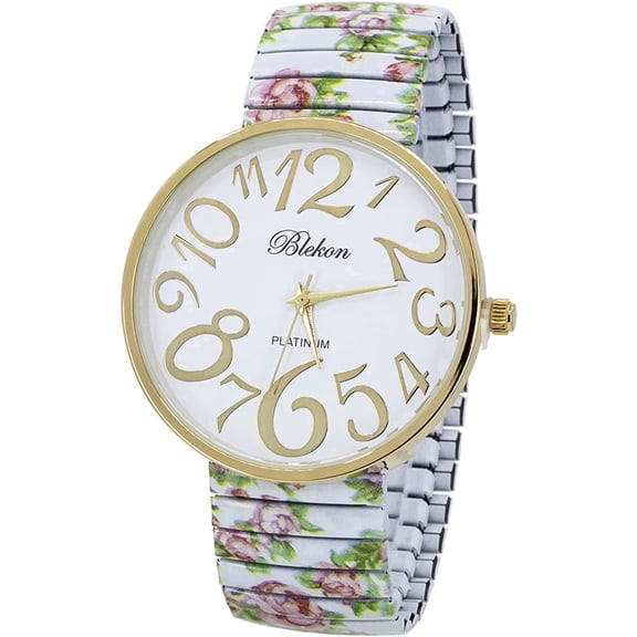 Blekon Collections Women’s Fashion Watch with Extra Large Dial and Stretch Band, White/Black Face