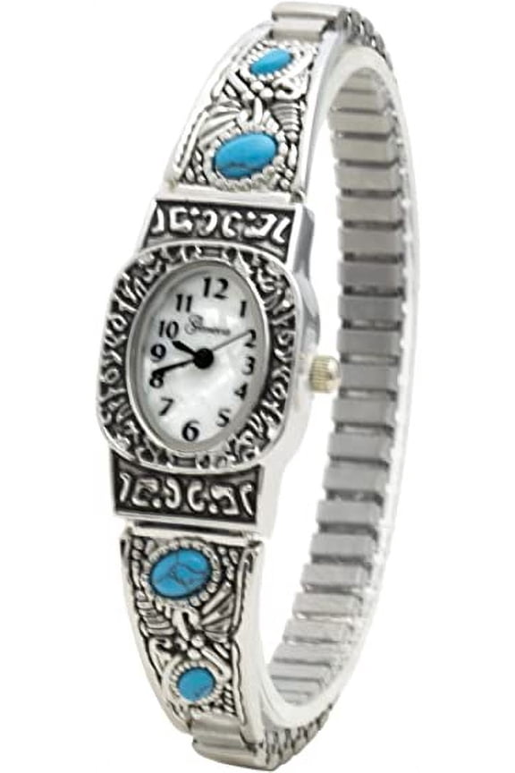 Collections Womens Square, Oval, Round, Semi Turquoise Stretch Band Watch