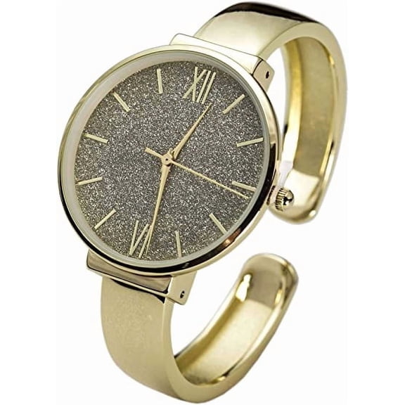 Blekon Collections for Adult Female Japanese Quartz 36mm Case Glitter Face Metal Bangle Cuff Watch