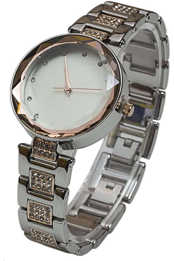 Japanese Quartz Elegant Bracelet Watch with Crystals Bezel & Rhinestone Markings Adult Male