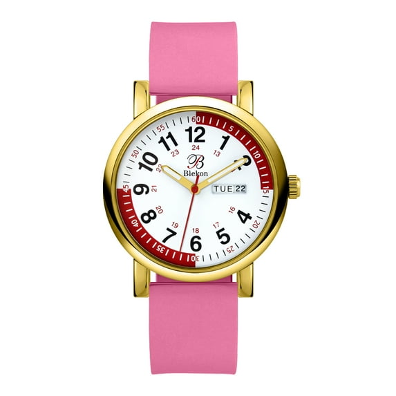 Blekon Metal Round Nurse Adult Watch - Red Pulsometer, Easy Read Dial, Water Resistant