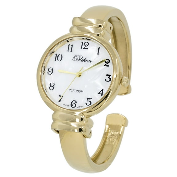 Blekon Mother of Pearl Cuff Bracelet Watch Adult Female 31mm Japanese Quartz Metal Hinged Bangle