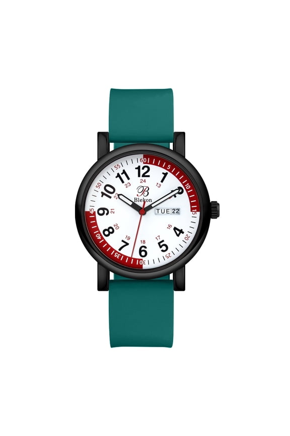 Nurse Watch: Scrub Colors, Red Pulsometer, Easy Read Dial, Day/Date, Water Resistant