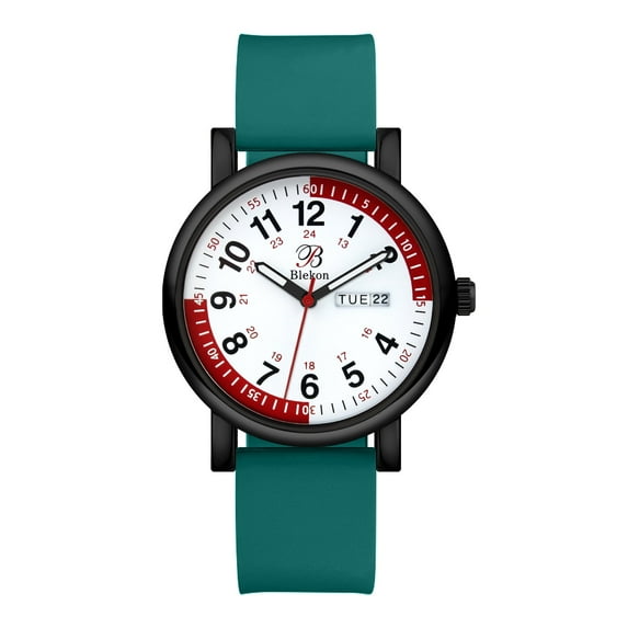 Blekon Nurse Watch: Scrub Colors, Red Pulsometer, Easy Read Dial, Day/Date, Water Resistant