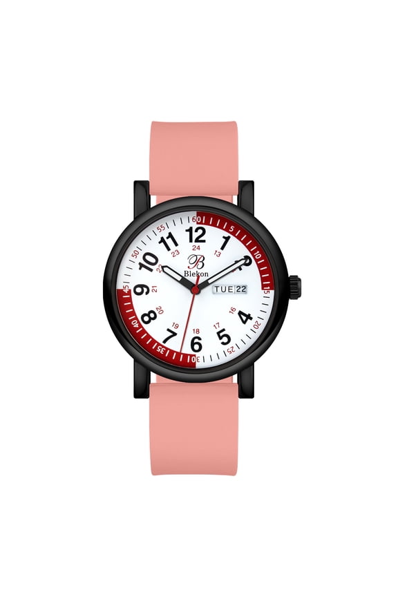 Nurse Watch Stylish Scrub Colors, Red Pulsometer, Easy Read Dial - Female Adult Design